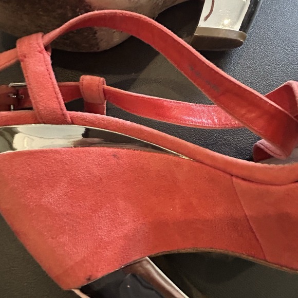 Miu Miu Suede Sandals Coral/Melon Colour Wedge Platform US 8/8.5 EU 38 1/2 - Picture 13 of 16